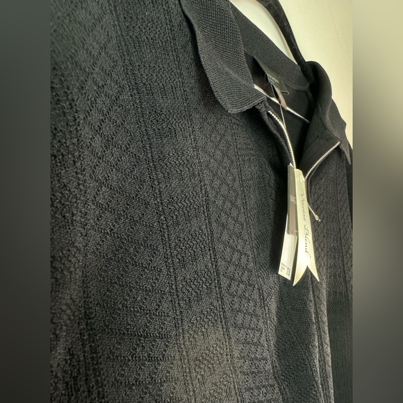 Magaschoni Man Quarter Zip Black Medium Short Sleeve Sweater Polo Top Shirt NWT - Picture 2 of 15